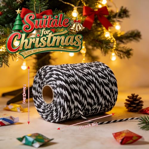 Image of SMART&CASUAL Black and White Cotton Twine, 700 Feet Natural Bakers String for Cooking, Crafts, Gift Wrapping, Butchers, Christmas and Wedding Decor