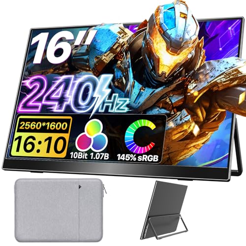 Image of Upperizon Portable Monitor 16 inch 2K QHD 2560X1600 145% sRGB 240 Hz HDR HDMI USB-C Travel Monitor for Laptop MacBook PC Surface PS5 Xbox, External Display with Kickstand & Speakers, VESA Compatible