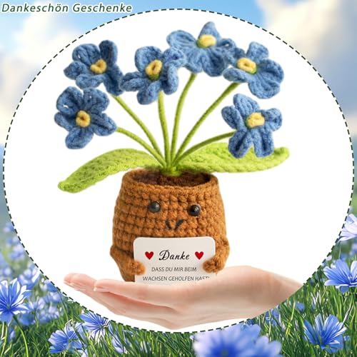 Aruigu Dankeschön Geschenke Positive Vergissmeinnicht Glücksbringer, Gestrickte Vergissmeinnicht Geschenke für Freunde Kollegen und Familie, Positive Kartoffel Deutsch Ersatz