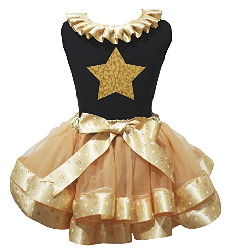 Vestido 4 de julio de alta costura infantil con falda de pétalos caqui y top negro brillante