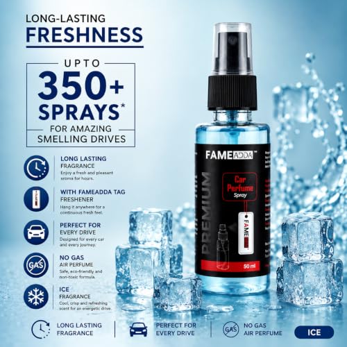 Image of Ice Premium Car Perfume Luxury Spray 50 ML with Hanging Card /Travel Friendly Car Air Fresheners 350+ Sprays /Car Accessories Interior /Eliminates Bad Odour for Car Office & Home