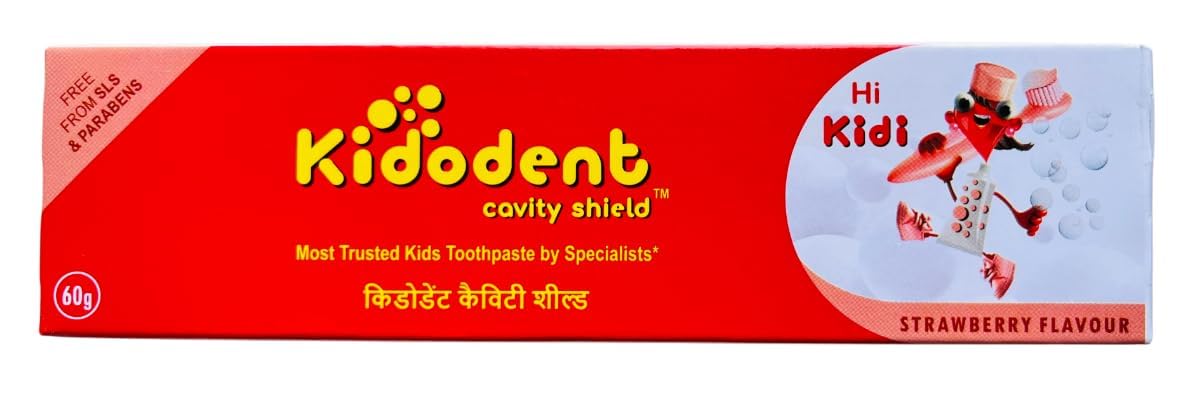 generic KIDODENT Cavity Shield Strawberry Falvour toothpaste for Kids - 60 Gram - For Storng Teeth & Fresh Breath - Most Trusted Kids toothpaste by Specialists - Free from SLS & PARABEN - Ideal for kids above 3 years-picture-15