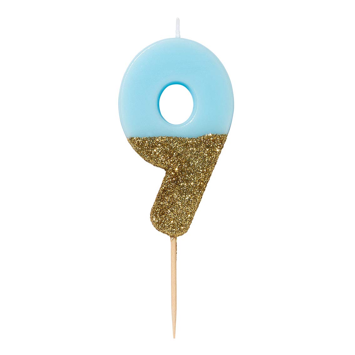 Talking Tables Blue Number 9 Birthday Candle With Gold Glitter | Premium Quality Cake Topper Decoration Pretty, Sparkly For Kids, Adults, Boys, 9Th, 90Th Party, Anniversary, Milestone Age