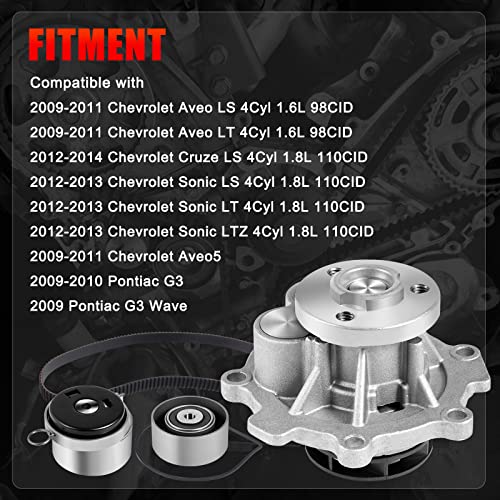 Timing Belt Kit With Water Pump Compatible With 2012-2013 Chevrolet Sonic, 2012-2014 Chevrolet Cruze, 2009-2011 Aveo, Aveo5, 2009-2010 Pontiac G3, Wave, 2008-2009 Saturn Astra, 2009 Suzuki Swift+ #TOP1