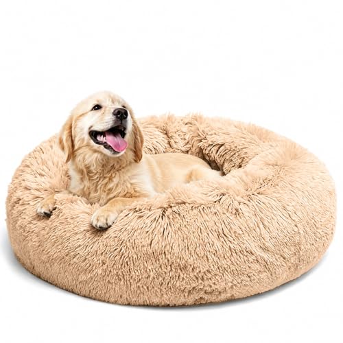 LUOJINYI - Cuccia morbida per cani di taglia grande, media e piccola, lavabile, con fondo antiscivolo, rotonda, 70 cm, colore: cammello