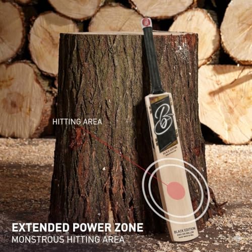Image of Full Size Black Edition English Willow Cricket Bat, Cross Weave Tape on The Face | Lightweight | Wooden Long Handle | Free Cover Play for Leather Ball