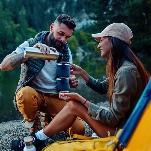 Royouzi 3 Emaille-Becher, Trinkbecher aus Emaliertem Edelstahl, Teepott, Kaffeetasse, 3 Teiliges Becherset, Spülmaschinengeeignet und kann Gegrillt Werden für Outdoor/Camping und Geschenk (Blau)