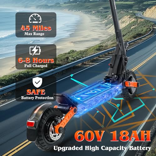 Image of Fast Electric Scooter Adults, 1200W /5600W Off Road E Scooter, 35 /50 Miles Long Range, 35 /50 MPH Top Speed, 10 /11 inch Tires, Foldable Kick Scooter for Adults and Teens with Dual Suspension