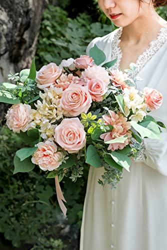 YYHUAWU Artificial Flowers Combo Box Set Gradient Color Flower Leaf with Stems for DIY Wedding Bouquets Centerpieces Baby Shower Party Home Decorations Peach