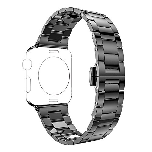 Bracelet Replacement for Apple Watch Series 4 Series 3, PUGO TOP Ultra Fine en Acier Inoxydable Slim Fit Bracelet pour Apple Watch Series1/Series 2-42mm,noir