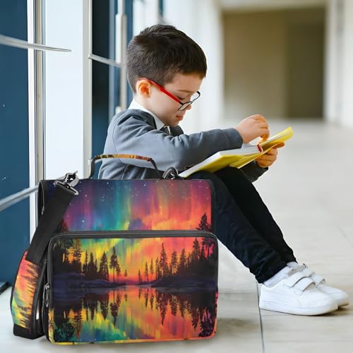 Image of 3 Ring Zipper Binder with Shoulder Strap Aurora Borealis Rainbow Tree 1.5 inch Binders Keeper Large Capacity Multi Pockets for School Office Supplies
