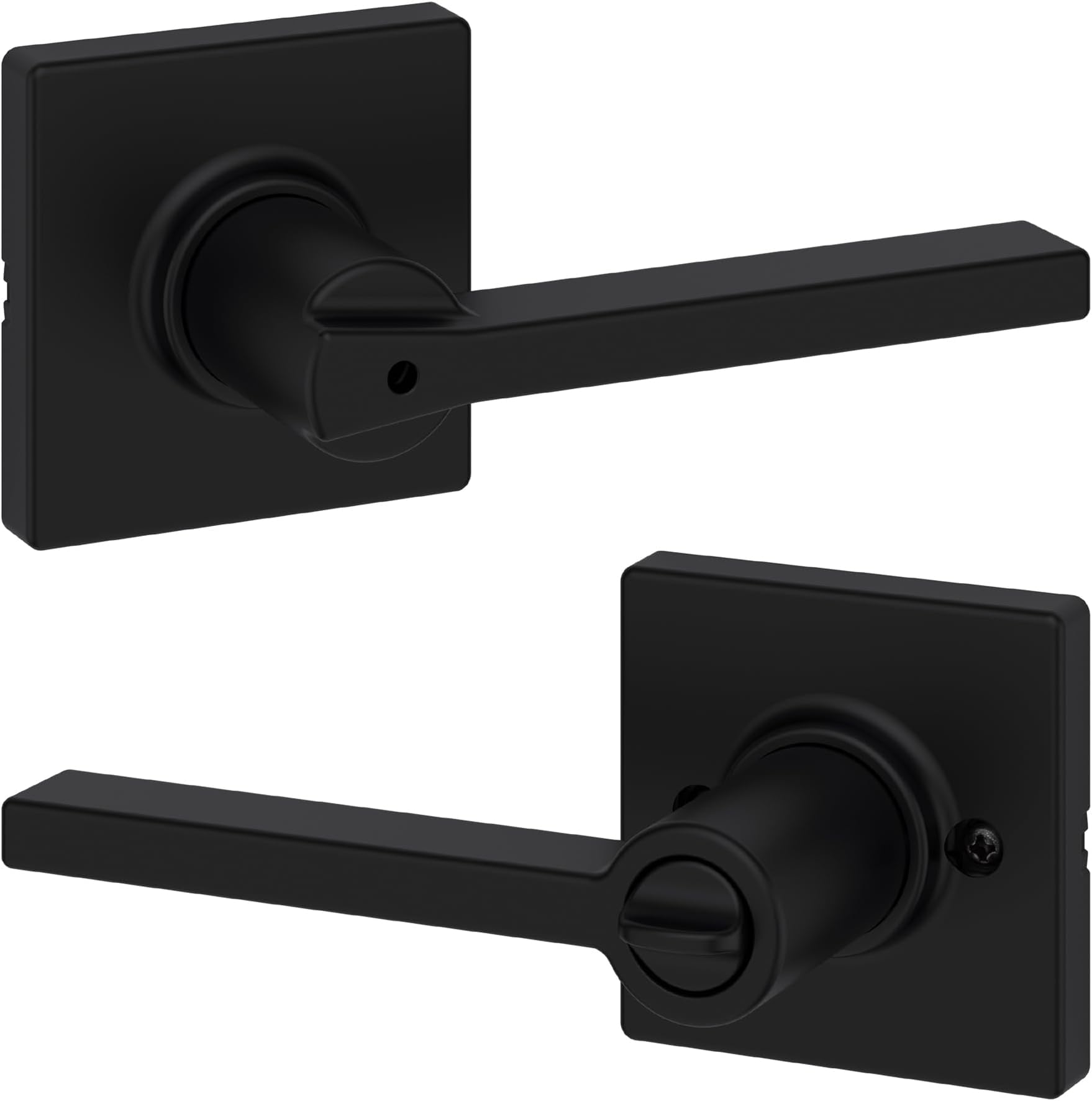 Kwikset Casey Interior Privacy Door Handle with Lock, Door Lever for Bathroom and Bedroom, Matte Black Reversible Keyless Turn Lock, with Microban Protection (Pack of 6)
