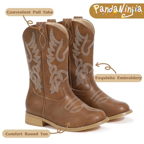 PANDANINJIA Girls Cowboy Boots for Boys Kids Toddler Western Cowgirl Boots Round Toe Mid Calf Riding Shoes Booties4