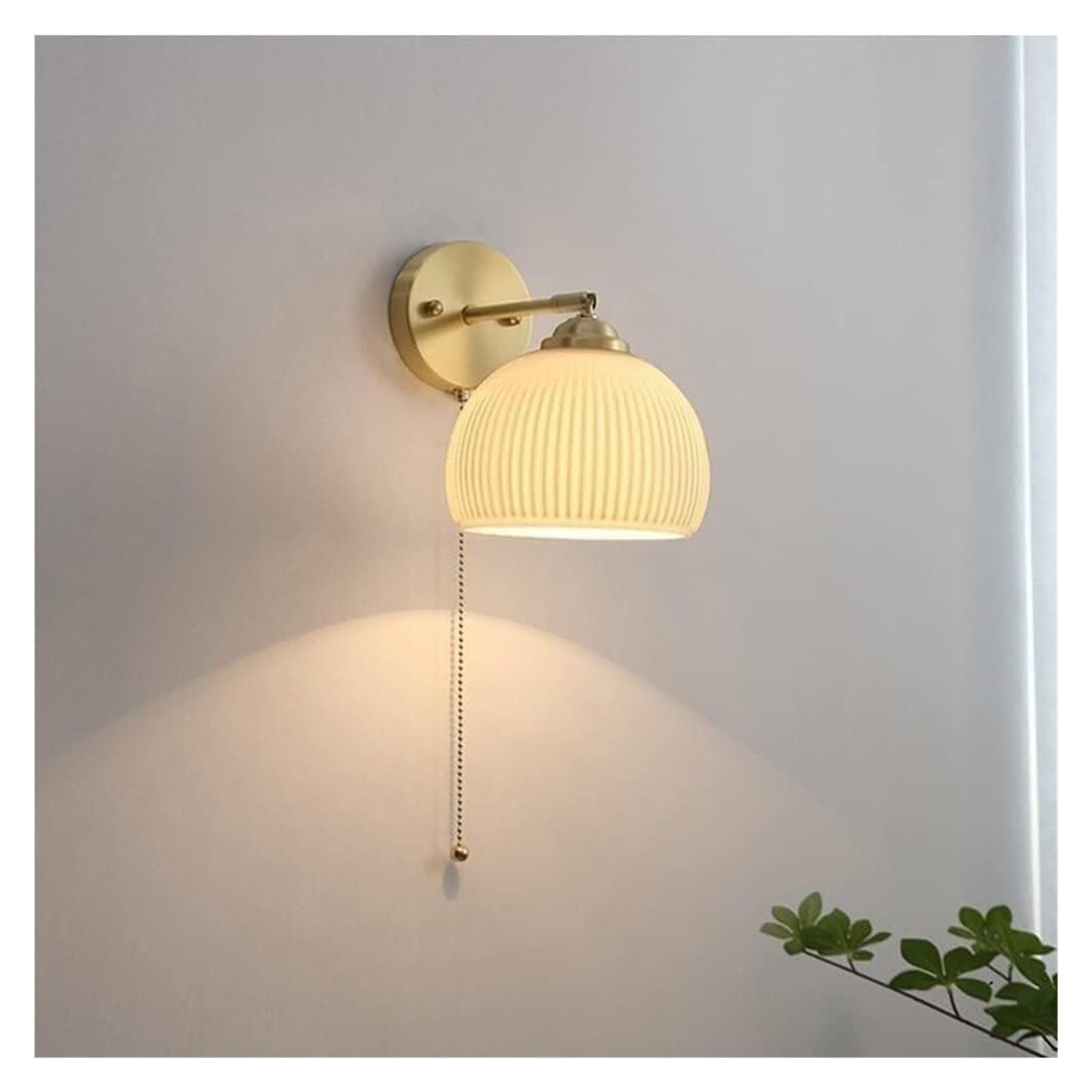HPTHLY Japanese Style Wall Lamp All Copper Glass Wall Sconce - Brass Wall Light With Pull Cord Switch,Wall Lamps Wall Sconces