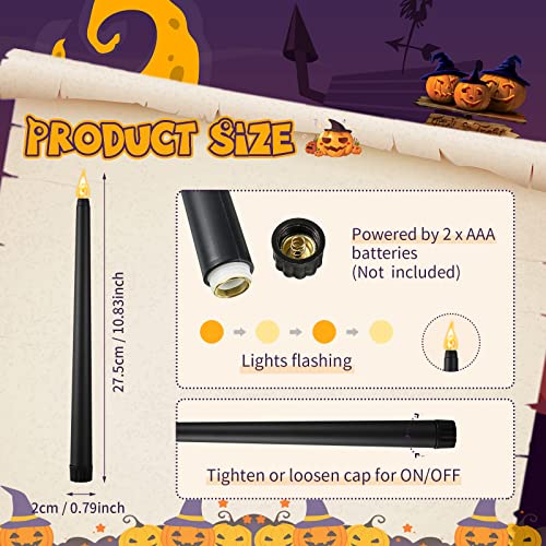 Image of 12 Pcs LED Taper Candles Dripless Unscented Flameless Battery Dinner Candles for Halloween, Weddings, Church, Hanukkah, Christmas, Autumn, New Year Celebration (Black)