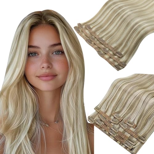 RUNATURE Human Hair Clip in Extensions Blonde Clip in Hair