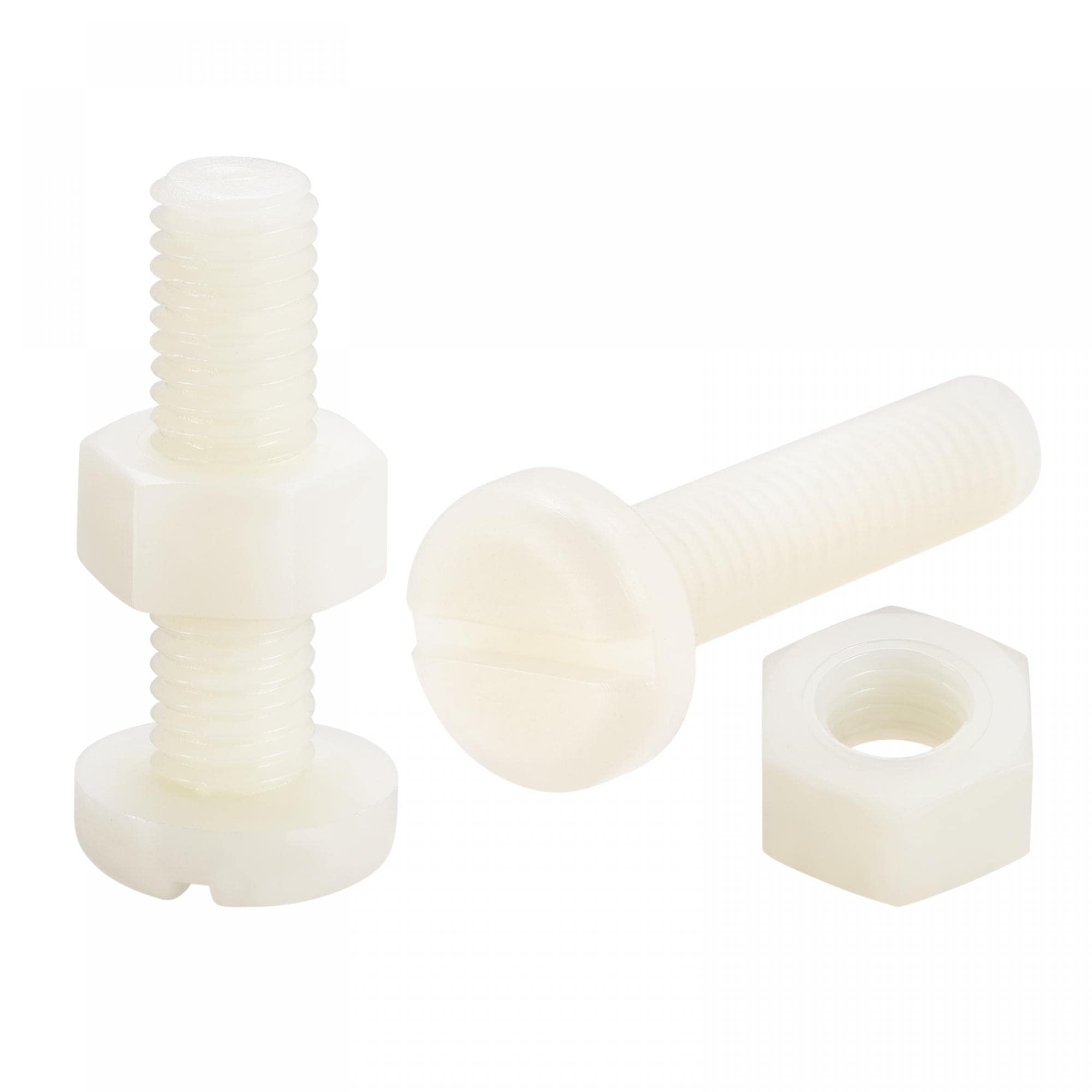 sourcing map 20 Pairs Nylon Screw Nut Assortment, M8x30mm Slotted Pan Head Screws & M8 Hex Nuts for Machinery, Electronics, White