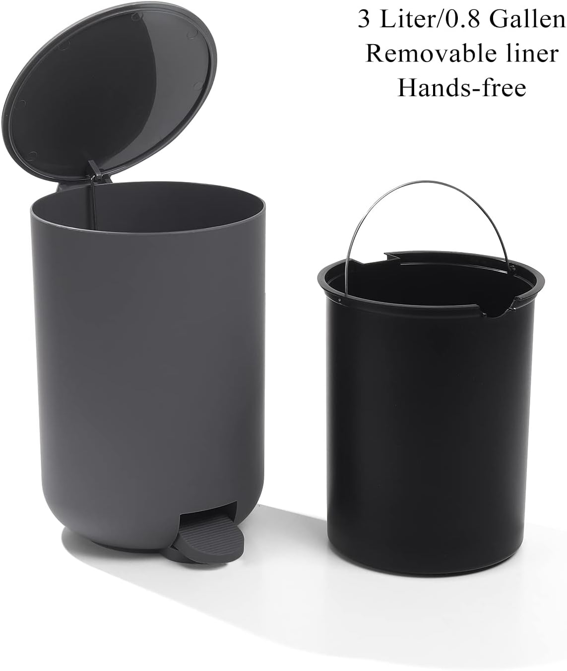 Black Bathroom Accessories Set with Small Trash Can 3 Liter/0.8 Gallon,Toothbrush Holder,Soap Dispenser,Vanity Tray,Toilet Brush and Holder Black 5pcs