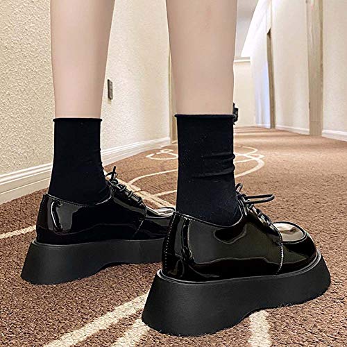 SaraIris Wedges sapato Oxford feminino com cadarço confortável para caminhada, 2 Couro envernizado p