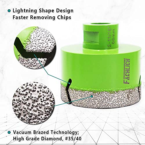 Image of Diamond Core Drill Bit,2pcs Diameter 2-2 /3 inch 68mm Thread 5 /8-11,Vacuum Brazed Dry Wet Hole Saw for Porcelain Tile,Granite,Marble,Concrete,Masonry,Brick
