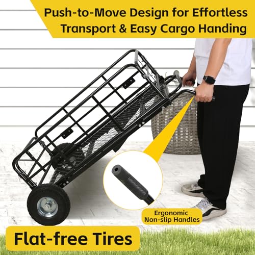 Image of MaxxHal Hitch-N-Roll 2-in-1 Cargo Carrier & Push Cart - 400 lb Capacity Hitch Mount Steel Basket with 10 inch Flat Free Tires - Foldable Utility Rack for SUV, Truck, Camping & Ranch (50243)