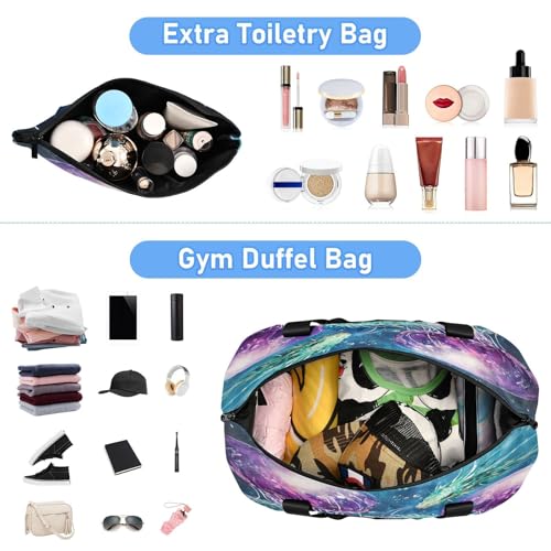 Jellyfish Dragon Blue Travel Duffel Bag for Women Men Gym Bag with Shoe Compartment Wet Pocket Carry On Weekender Overnight Bags for Travel Hospital Gym4
