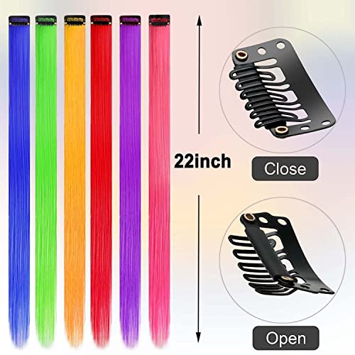 36Pcs Colored Clip In Hair Extensions 22" Colorful Hair Extensions For Kids Rainbow Hair Extension Colorful Hair Extensions Multi-Colors Party Highlights Synthetic Hairpieces (36 Colors Set) #TOP1