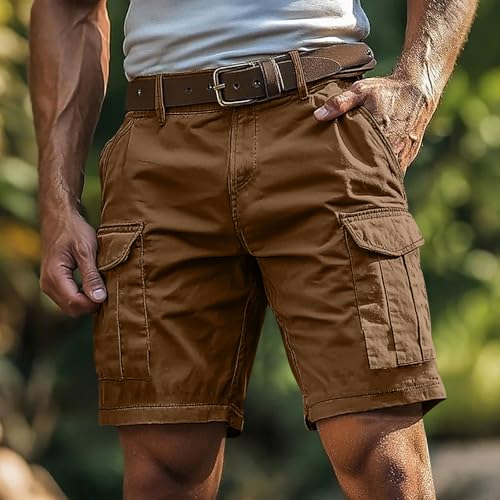 Image of Men's Cotton Twill Hiking Tactical Cargo Shorts Outdoor Lightweight Breathable Multi Pockets Casual Golf Work Shorts