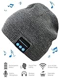 Unisex Trendy Warm Chunky Soft Stretch Daily Knit Skully Beanie Knit Hat/Cap with bluetooth headphones speaker Great Chrismas Gift for Men Women Young Boys and Girls(Grey)