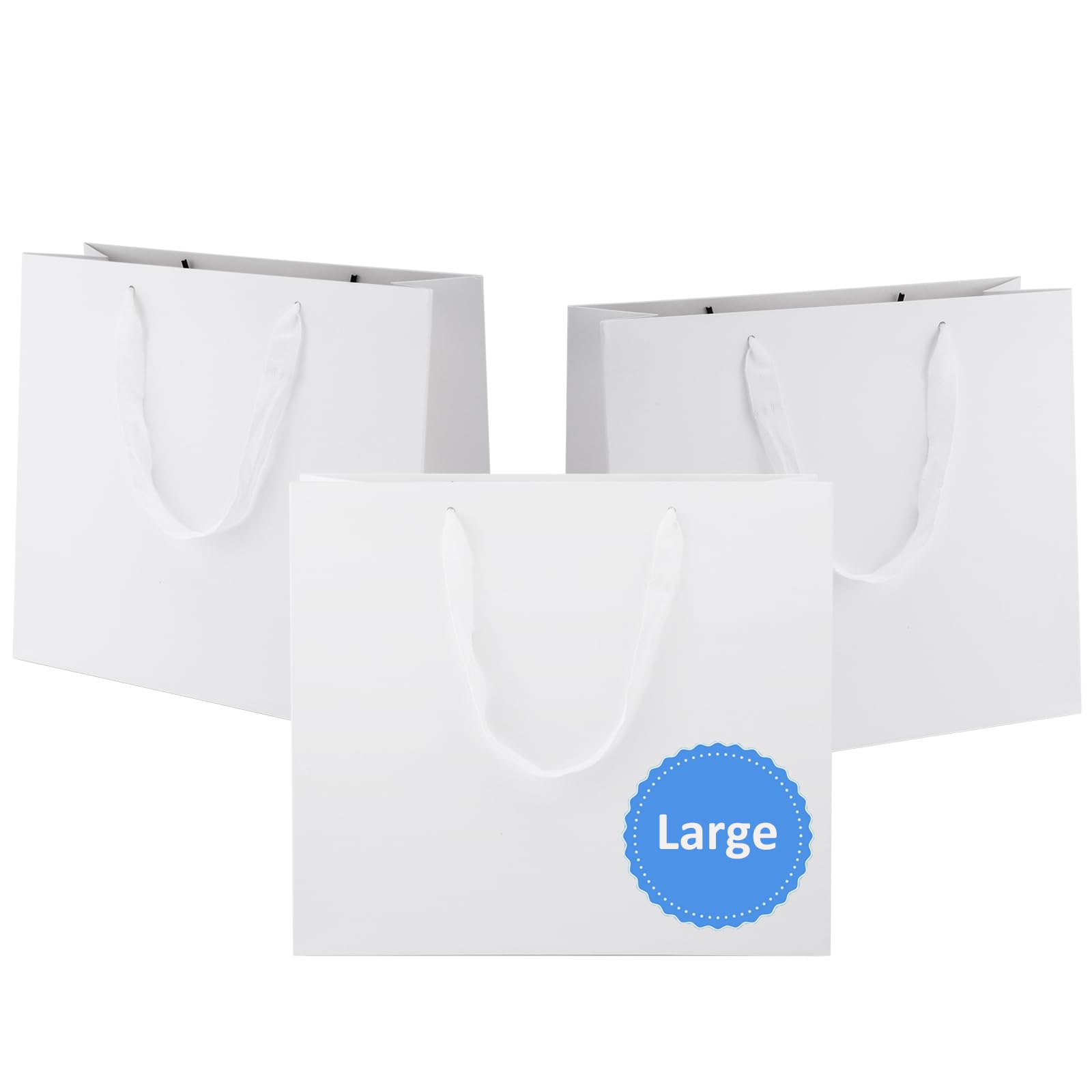 Ronvir 25Pcs Large Gift Bags, 12.5x11x4.5 Inch White Shopping Bags, Recycled Paper Bag With handles For Business, Retail, Wedding, Birthday, Party, Boutique, Grocery, Halloween, Christmas