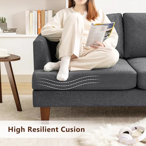 Image of Busaurus 3 Seater Sofa Couch with Deep Seats, 89 inch Mid Century Modern Upholstered Sofa with Armrests, Comfy Couches for Living Room, Bedroom, Apartment and Office (Dark Grey)