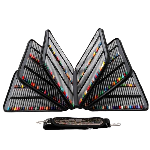 Image of Large Capacity Colored Pencil Case - 500 Individual Slots PU leather with Zipper Closure Portable Organizer for Watercolor Pencils Ideal for Artists(Black)