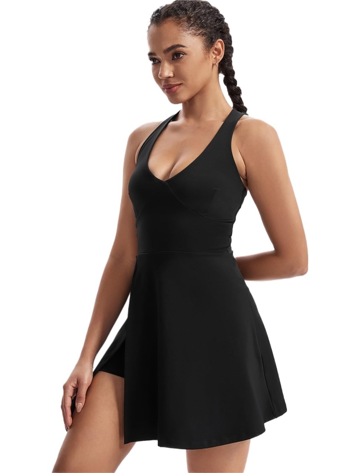 Vestido de tenis for mujer con escote en V y bolsillo debajo del vestido entrenamiento pantalones cortos incorporados Para El ENTRENAMIENTO y el GOLF