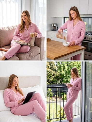 Image of Pjmlifecoco Pajamas Set Long Sleeve Womens Button Down Sleepwear Two Piece Nightwear Soft Pj Lounge Sets S-XXL