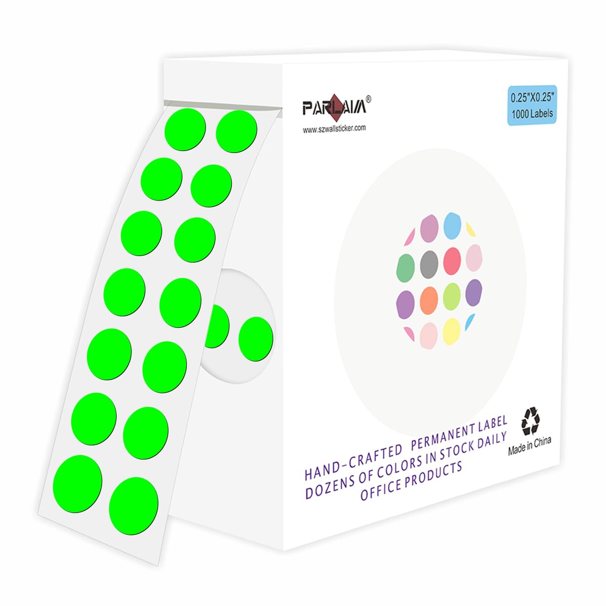 PARLAIM Dot Stickers 1/4 Inch Permanent Color-Code Sticker Label, 1000 PCS Small Circle Labels per Dispenser Box, Fluorescent Green