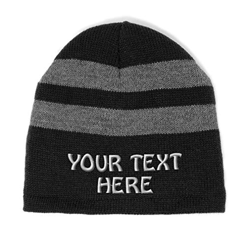 Custom Striped Beanie Hat - Navy, Acrylic Fleece, Personalized Embroidery Text, Unisex - View #10