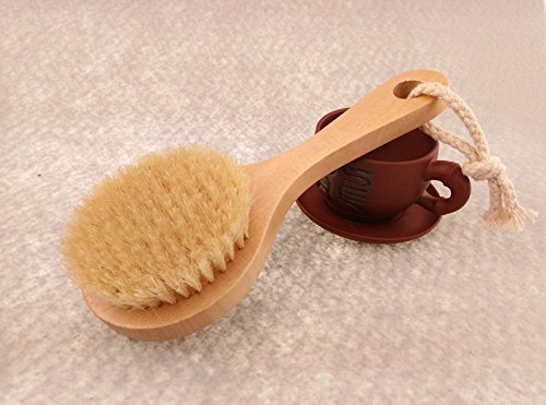 EQLEF Natural Boar Bristle Body Brush with wooden short Handle