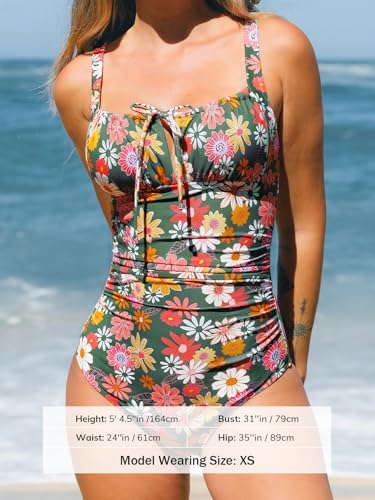 Image of CUPSHE Women's One Piece Swimsuit Ruch Drawstring Square Neck Bathing Suit | Self Tie,Soft Removable Cups,Adjustable Wide Straps,Cutout,Bach Hook,Chic,Fashion,Comfort,Swimwear for Vacation,Beach,Pool