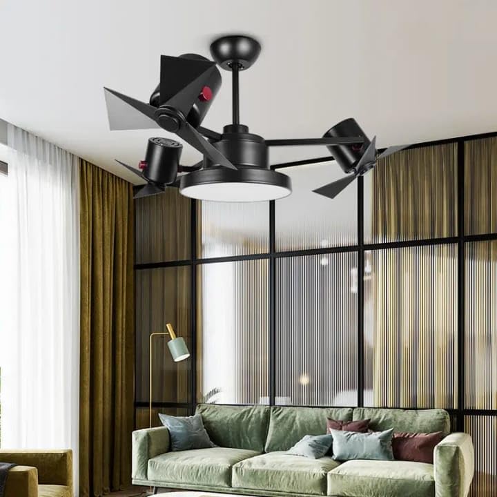 Image of Glowave Modern Black Finish Industrial Multi Head 3 Blade Ceiling Fan with LED Light & Remote Control Silent High-Speed Motor Fan for Kitchen, Cafes, Hotels, Dining, Bar - Tricolor (FI-7820 /BK)