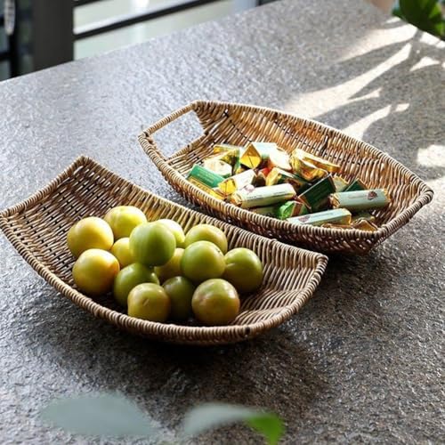 Plateau à pain à bonbons en rotin et panier de rangement tissé pour table et bureau