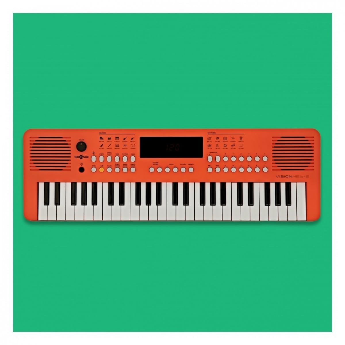 VISIONKEY-2 Tastiera MIDI 49 Tasti per Bambini e Principianti, Arancione | Per Principianti e Appassionati di Musica, 49 Mini Tasti, 300 Suoni e Ritmi, MIDI USB, Uscita Cuffie, Pile o USB