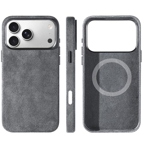 Coque en Alcantara iPhone 17 gris étui ultra-suède mince compatible Magsafe 6.3