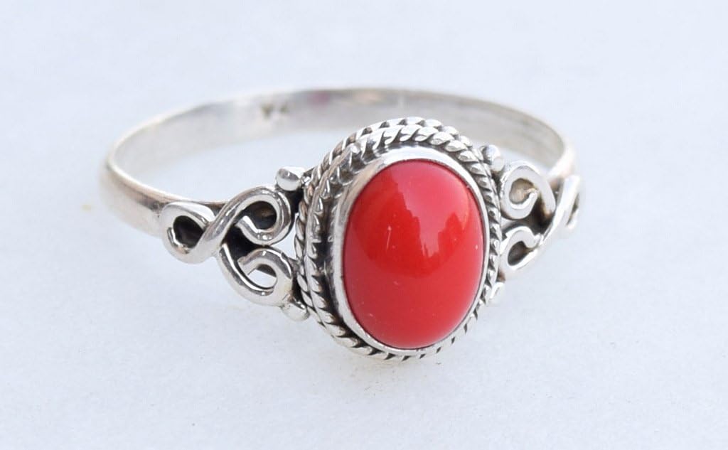Avicrafts Red Coral Stone Ring 925 Sterling Silver Statement Ring For Women Handmade Gemstone Christmas Jewellery Gift For Her