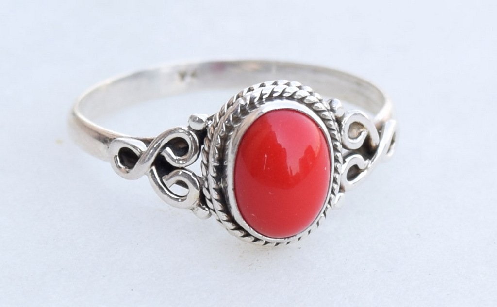 Red Coral Stone Ring 925 Sterling Silver Statement Ring For Women Handmade Rings Gemstone Christmas Promise Ring Size US 10 Gift For Her