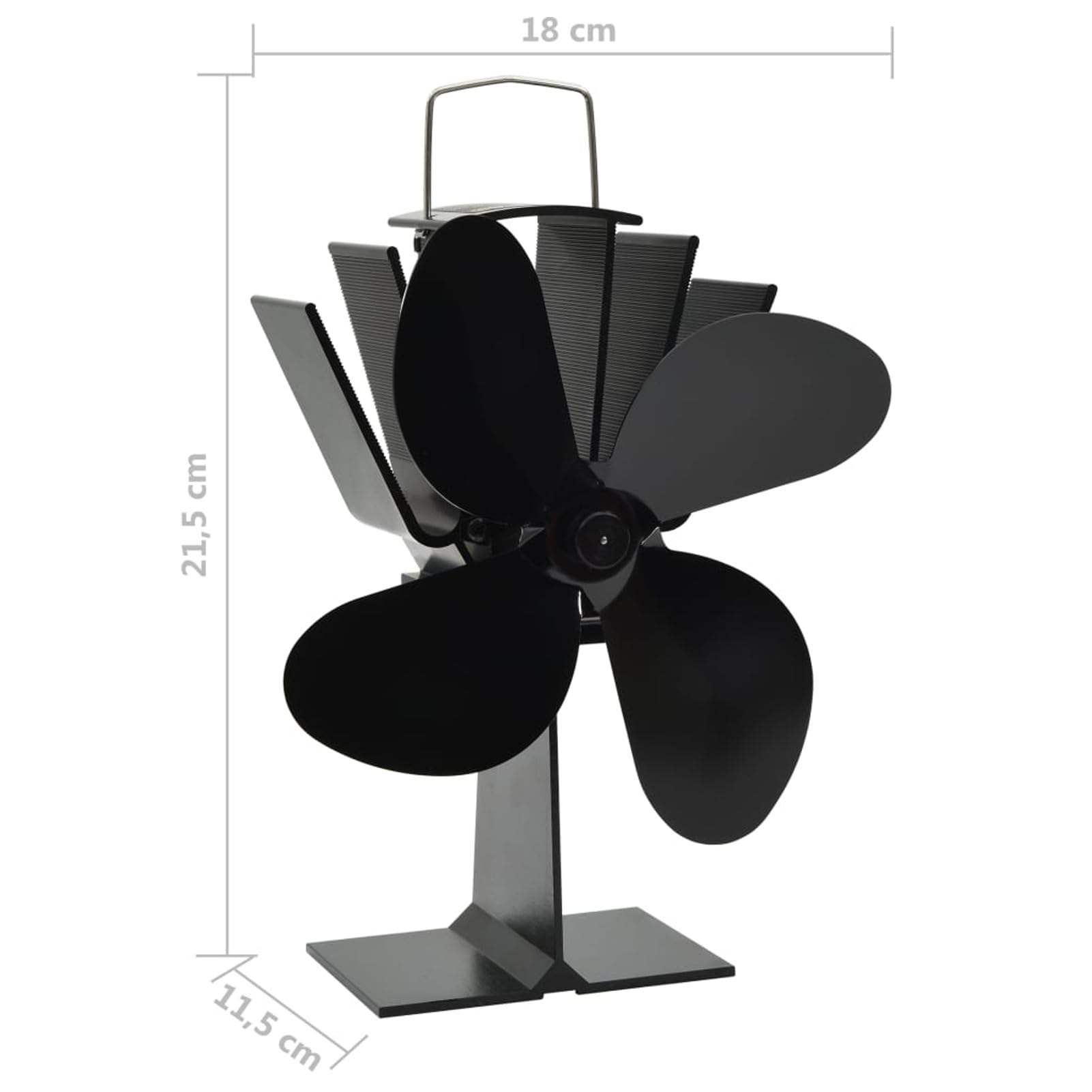 Homgoday Ventilador de Estufa accionado por Calor 4 aspas Negro Leñera Registro de Leña, Estantería para leña de Chimenea para Interior y Exterior Soporte de Madera 18 x 11.5 x 21.5 cm (4 Hojas)