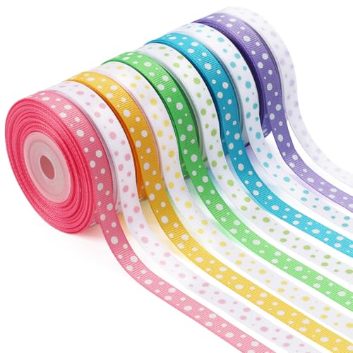 WRAPLA 10 Rolls Grosgrain Ribbon Set - 10mm Wide Polka Dot Patterns, 9m/Roll Easter Craft Ribbon for Gift Wrapping, Wedding Decorations & Aussie Florist Supplies (3/8" x10yd)