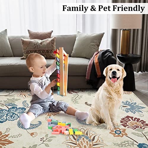 Royhome Large Machine Washable Area Rug For Living Room Modern Floral Area Rug Non Slip Non Shedding Vintage Boho Flower Area Rug For Kitchen Bedroom Dining Room, 8'X10', Multi-Color #TOP7