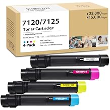 7120 7125 7220 7225 Toner Cartridge with New Chip Replacement for Xerox 006R01457 006R01458 006R01459 006R01460 Toner for WorkCentre 7120 7125 7220 7225 7220i 7225i Printers, 4 Pack 7120 Toner Kit