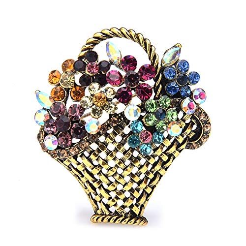 Broche panier de fleurs scintillante pour femmes - Accessoire élégant de fête