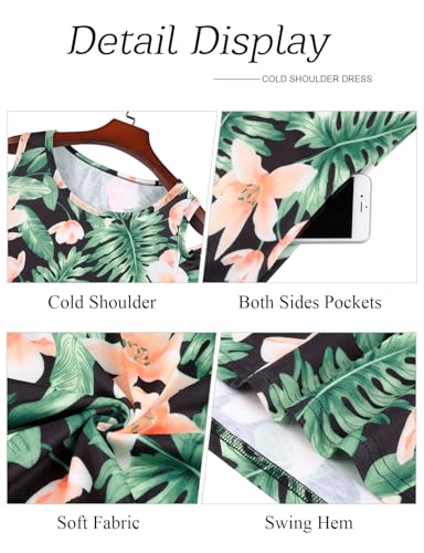 Image of Misyula Style Womens Summer Cold Shoulder Floral Flowy T-Shirt Dress with Pockets